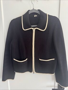 Arket Black Zip-Front Jacket with Cream Trim